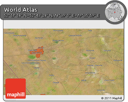 Satellite 3D Map of the Area around 52° 30' 23" N, 79° 7' 30" E