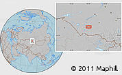 Gray Location Map of the area around 52° 30' 23" N, 81° 40' 30" E, hill shading