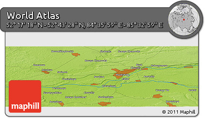 Physical Panoramic Map of the Area around 52° 30' 23" N, 85° 4' 29" E