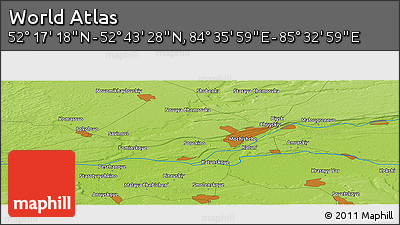 Physical Panoramic Map of the Area around 52° 30' 23" N, 85° 4' 29" E