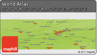 Physical Panoramic Map of the Area around 52° 30' 23" N, 85° 4' 29" E