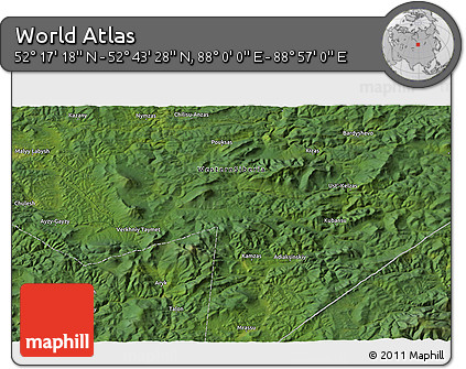 Satellite 3D Map of the Area around 52° 30' 23" N, 88° 28' 29" E