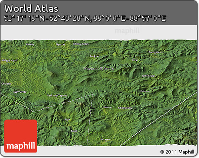 Satellite 3D Map of the Area around 52° 30' 23" N, 88° 28' 29" E