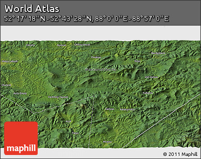 Satellite 3D Map of the Area around 52° 30' 23" N, 88° 28' 29" E