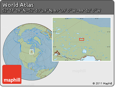 Savanna Style Location Map of the Area around 52° 30' 23" N, 89° 10' 30" W, hill shading