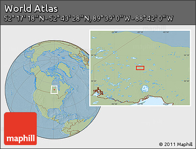 Savanna Style Location Map of the Area around 52° 30' 23" N, 89° 10' 30" W, hill shading