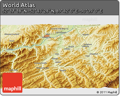 Physical 3D Map of the Area around 52° 30' 23" N, 90° 10' 30" E