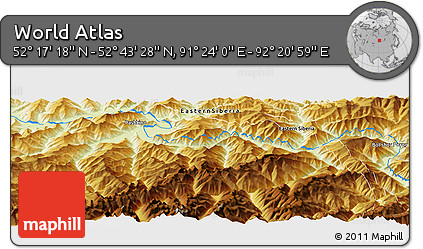 Physical Panoramic Map of the Area around 52° 30' 23" N, 91° 52' 30" E
