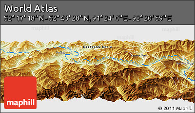Physical Panoramic Map of the Area around 52° 30' 23" N, 91° 52' 30" E