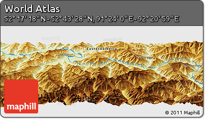 Physical Panoramic Map of the Area around 52° 30' 23" N, 91° 52' 30" E
