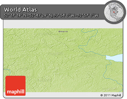 Physical 3D Map of the Area around 52° 30' 23" N, 93° 25' 30" W
