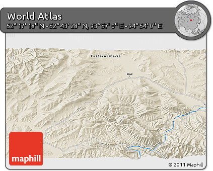 Shaded Relief 3D Map of the Area around 52° 30' 23" N, 94° 25' 30" E