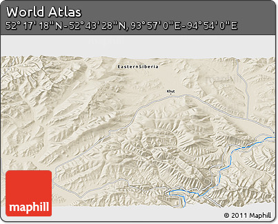Shaded Relief 3D Map of the Area around 52° 30' 23" N, 94° 25' 30" E