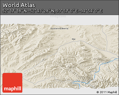 Shaded Relief 3D Map of the Area around 52° 30' 23" N, 94° 25' 30" E