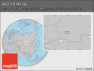 Gray Location Map of the Area around 52° 30' 23" N, 94° 25' 30" E