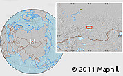 Gray Location Map of the area around 52° 30' 23" N, 94° 25' 30" E, hill shading