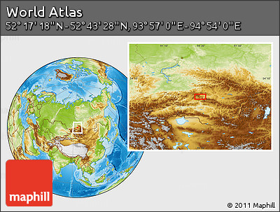 Physical Location Map of the Area around 52° 30' 23" N, 94° 25' 30" E