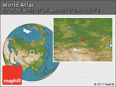 Satellite Location Map of the Area around 52° 30' 23" N, 94° 25' 30" E