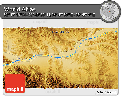 Physical 3D Map of the Area around 52° 30' 23" N, 95° 16' 30" E