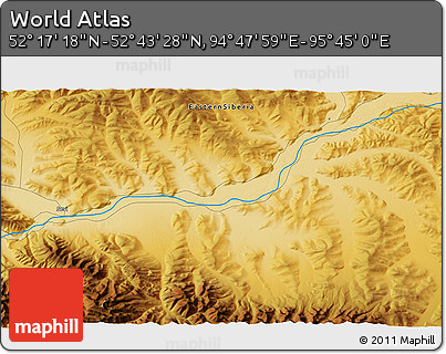 Physical 3D Map of the Area around 52° 30' 23" N, 95° 16' 30" E