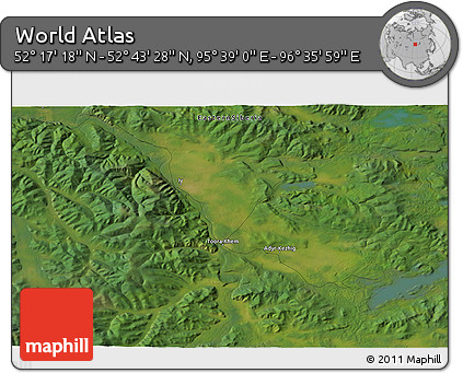 Satellite 3D Map of the Area around 52° 30' 23" N, 96° 7' 30" E