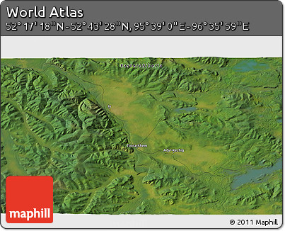 Satellite 3D Map of the Area around 52° 30' 23" N, 96° 7' 30" E