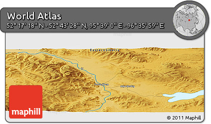 Physical Panoramic Map of the Area around 52° 30' 23" N, 96° 7' 30" E