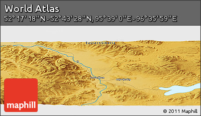 Physical Panoramic Map of the Area around 52° 30' 23" N, 96° 7' 30" E