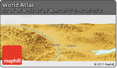 Physical Panoramic Map of the Area around 52° 30' 23" N, 96° 7' 30" E