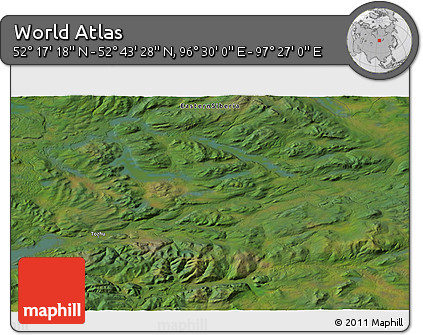 Satellite 3D Map of the Area around 52° 30' 23" N, 96° 58' 29" E