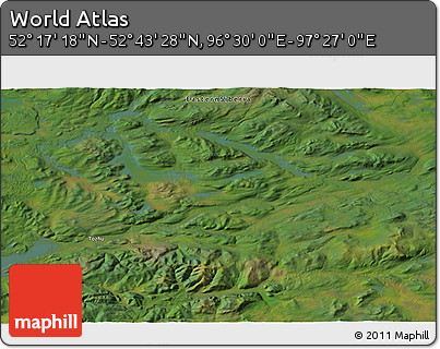 Satellite 3D Map of the Area around 52° 30' 23" N, 96° 58' 29" E