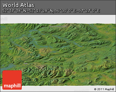 Satellite 3D Map of the Area around 52° 30' 23" N, 96° 58' 29" E