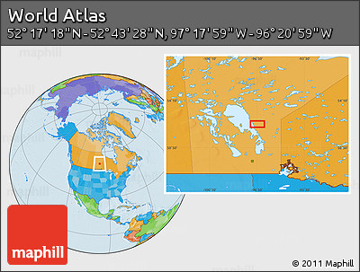 Political Location Map of the Area around 52° 30' 23" N, 96° 49' 29" W