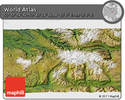 Satellite 3D Map of the Area around 52° 30' 23" N, 98° 40' 30" E