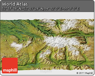 Satellite 3D Map of the Area around 52° 30' 23" N, 98° 40' 30" E