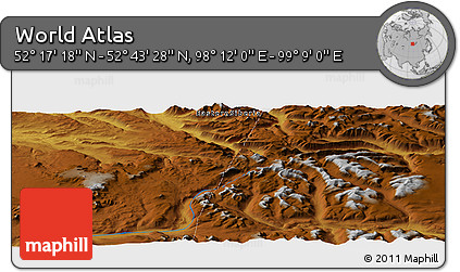 Physical Panoramic Map of the Area around 52° 30' 23" N, 98° 40' 30" E