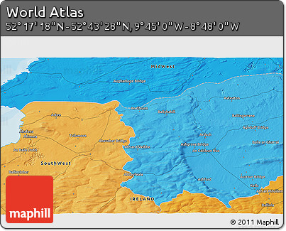 Political 3D Map of the Area around 52° 30' 23" N, 9° 16' 30" W