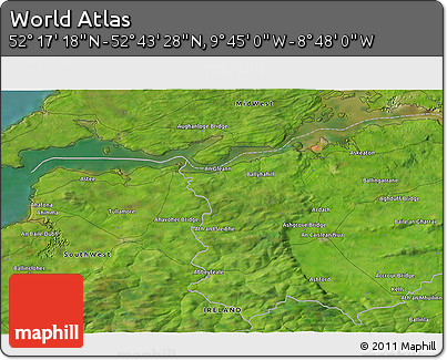 Satellite 3D Map of the Area around 52° 30' 23" N, 9° 16' 30" W