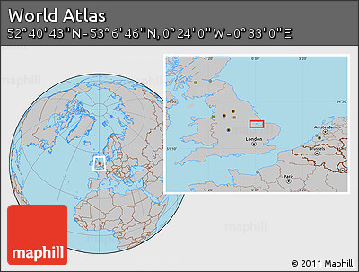Gray Location Map of the Area around 52° 53' 45" N, 0° 4' 30" E