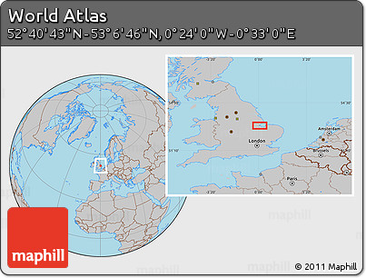 Gray Location Map of the Area around 52° 53' 45" N, 0° 4' 30" E