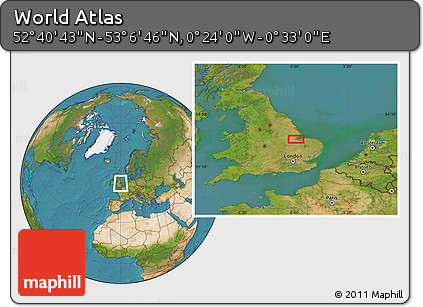 Satellite Location Map of the Area around 52° 53' 45" N, 0° 4' 30" E