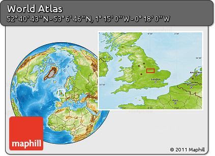 Physical Location Map of the Area around 52° 53' 45" N, 0° 46' 30" W