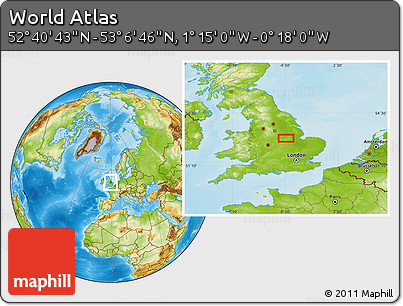 Physical Location Map of the Area around 52° 53' 45" N, 0° 46' 30" W