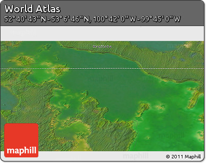 Satellite 3D Map of the Area around 52° 53' 45" N, 100° 13' 29" W