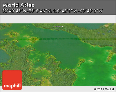 Satellite 3D Map of the Area around 52° 53' 45" N, 100° 13' 29" W