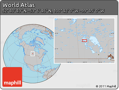 Gray Location Map of the Area around 52° 53' 45" N, 100° 13' 29" W