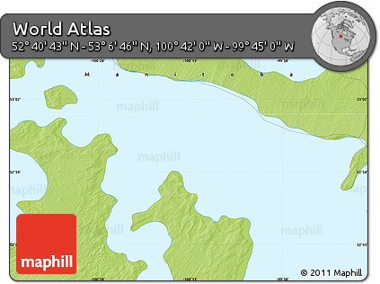 Physical Map of the Area around 52° 53' 45" N, 100° 13' 29" W