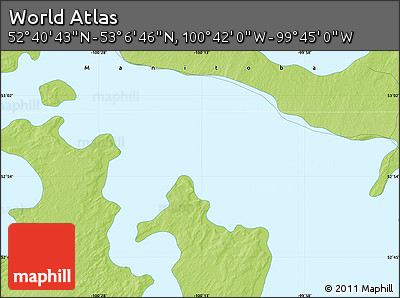 Physical Map of the Area around 52° 53' 45" N, 100° 13' 29" W