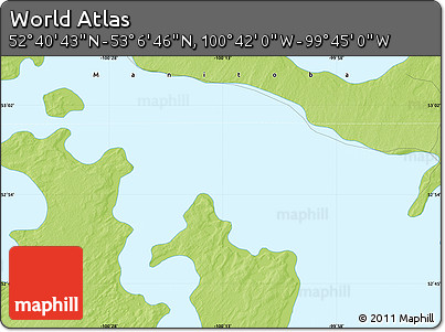 Physical Map of the Area around 52° 53' 45" N, 100° 13' 29" W