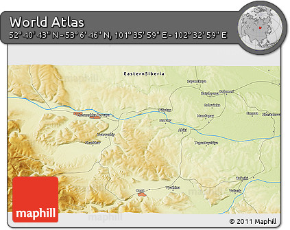 Physical 3D Map of the Area around 52° 53' 45" N, 102° 4' 29" E
